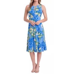 London Times Floral Dress Key Hole Size 12‎ Blue Knee Length NEW